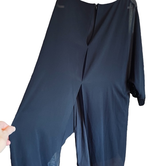 Melanie Lyne Navy Sheath Dress with sheer Overlay/ Sequined cuffs.Size 14 NWOT - Picture 5 of 16